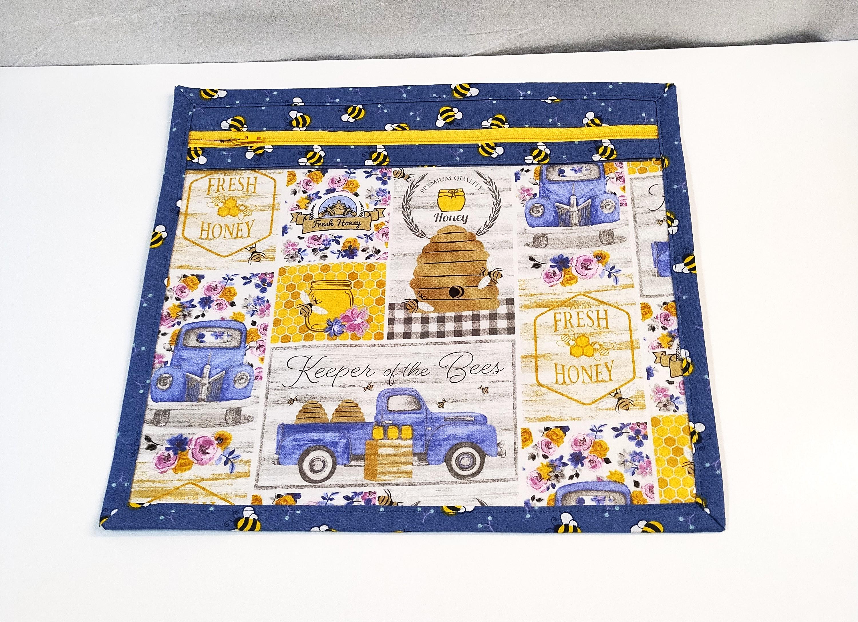Handmade Bee Project Bag With Vinyl Window: Cross Stitch Organizer