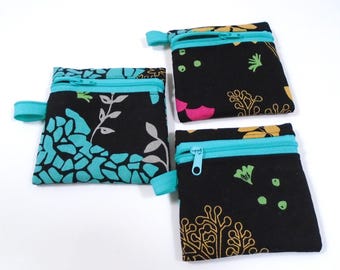 Kokka Fabric, Canvas Fabric, Flat Zipper Coin Purse, Credit Card Wallet, Earbud Pouch, Business Card Case