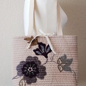 Vintage Appliqué Quilted Tote Bag | Up-cycled 70s/80s Pillow Sham | Embroidered Floral Purse | Eco-Friendly Handmade Bag