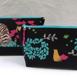 Elegant Kokka/ Echino Zippered Makeup Bag - Japanese Fabric, Fully Lined & Interfaced Travel Pouch - Cosmetic Bag - Accessory Bag