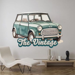Watercolor Vintage Mini Cooper Wall Decal: Removable Car Wall Sticker