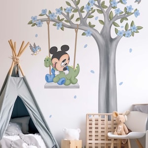 Removable Blue Baby Mickey Mouse Wall Decal Wall Sticker Baby Mickey Mouse Wall Art Wallpaper Nursery Room Boy Room Decor