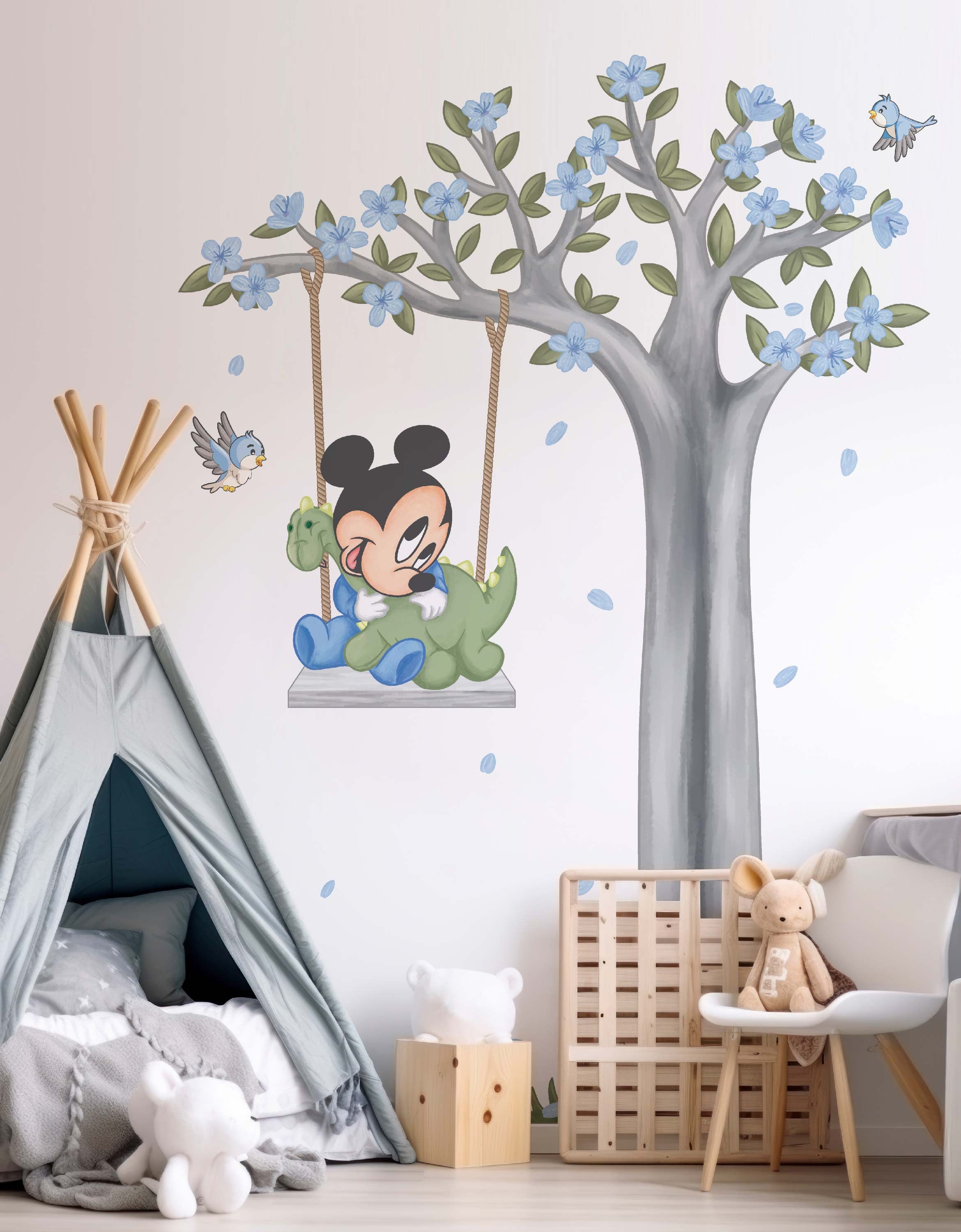 Removable Blue Baby Mickey Mouse Wall Decal Wall Sticker Baby Mickey Mouse Wall Art Wallpaper Nursery Room Boy Room Decor Etsy UK
