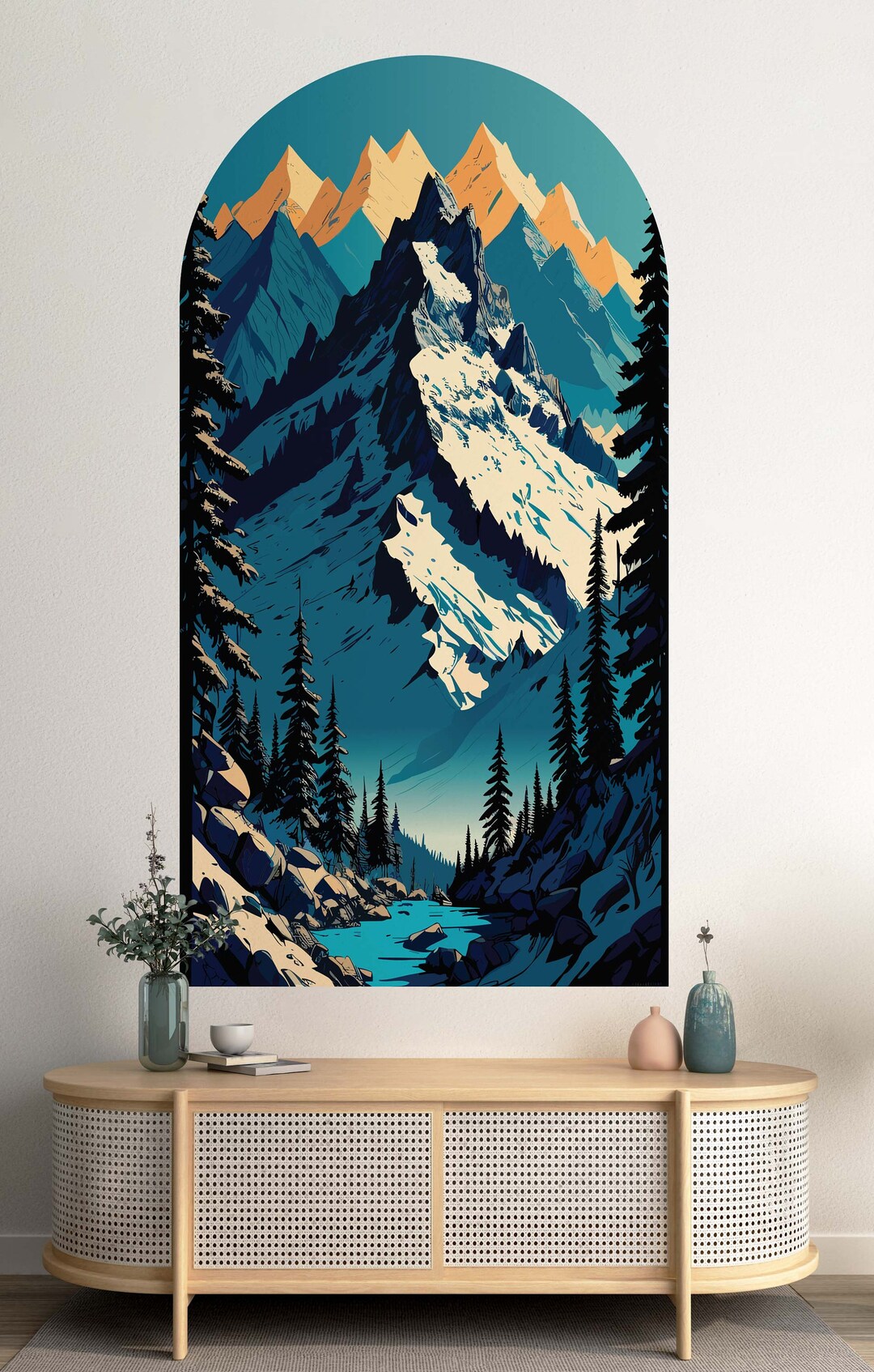 Arch Wallpaper Snow Mountain Wall Decal Boho Wall Art Winter Etsy