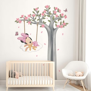 Disney Wall Art Pink Baby Minnie Mouse Wall Decal Minnie Mouse Wall Sticker Baby Minnie Mouse Wallpaper Nursery Room Girl Room Decor
