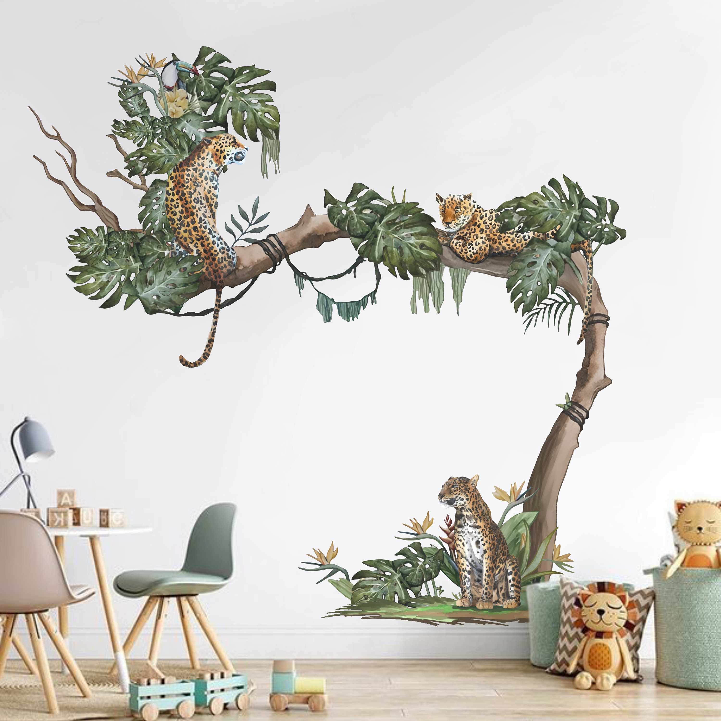 Leopard Wall Decal Safari Wall Decal Tree Wall Decal Jungle Wall ...