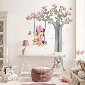 Gratis verzending roze baby minnie mouse muurtattoo baby minnie mouse muursticker kunst aan de muur minnie mouse behang kinderkamer meisje kamer decor:
