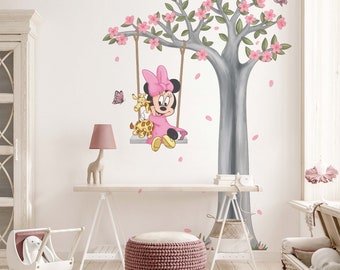 Free Shipping Pink Baby Minnie Mouse Wall Decal Baby Minnie Mouse Wall Sticker Wall Art Minnie Mouse wallpaper Nursery Room Girl Room Decor
