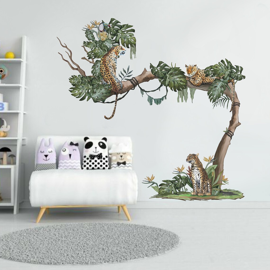 Leopard Wall Decal Safari Wall Decal Tree Wall Decal Jungle Wall ...