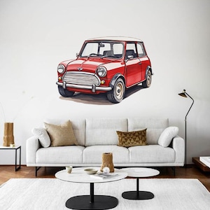 Vintage Mini Cooper Wall Decal: Watercolor Car Wall Sticker