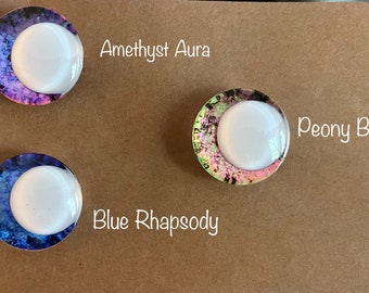 Hand Painted OFFSET WHITE PUPIL Kawaii Safety Eyes for Crochet Amigurumi Glitter Holographic Iridescent One Pair with backs