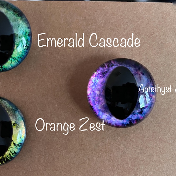 Hand Painted Dragon Cat Sinker Safety Eyes for Crochet Amigurumi Glitter Holographic Iridescent One Pair with backs