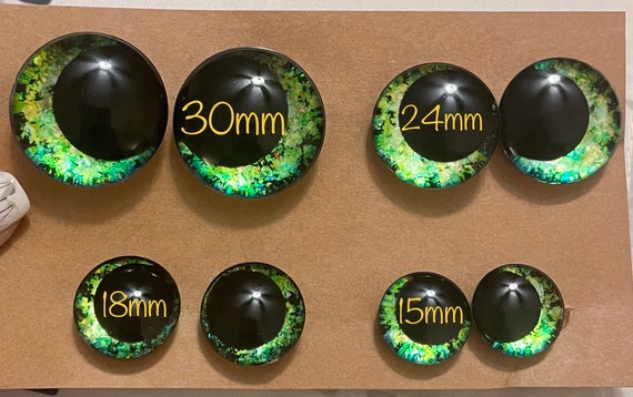 Hand Painted OFFSET Kawaii Safety Eyes for Crochet Amigurumi Glitter Holographic Iridescent One Pair with backs