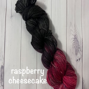Hand Dyed 100% Superwash Merino Yarn - Sport, DK, Worsted ~ Raspberry Cheesecake ~ Pink ~ Fuchsia ~ Black ~ Variegated