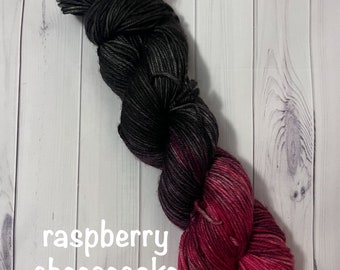 Hand Dyed 100% Superwash Merino Yarn - Sport, DK, Worsted ~ Raspberry Cheesecake ~ Pink ~ Fuchsia ~ Black ~ Variegated