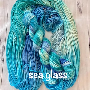 Hand Dyed 100% Superwash Merino Yarn - Sport, DK, Worsted ~   Sea Glass  ~ Blue ~  Green  ~ Variegated