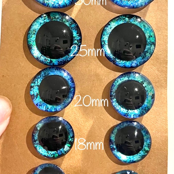 Hand Painted CENTERED Pupil Safety Eyes for Crochet Amigurumi Glitter Holographic Iridescent One Pair with backs