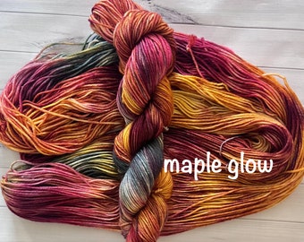 Hand Dyed 85 Superwash Extra Fine Merino/15 Nylon Yarn - Sock, DK, Worsted ~ Maple Glow ~ Forest Green ~ Wine ~ Autumn ~ Variegated Yarn