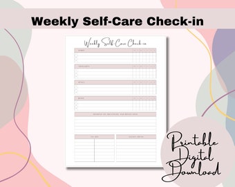 Printable Daily Self-Care check-in for weekly self-care activities, gratitude and reflection, a daily to-do list, and weekly goals and ideas