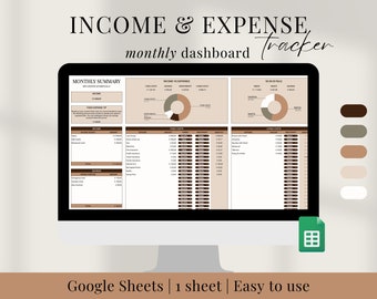 Monthly budget planner, monthly budget spreadsheet, google sheets budget template, financial planner with expense tracker - Japandi