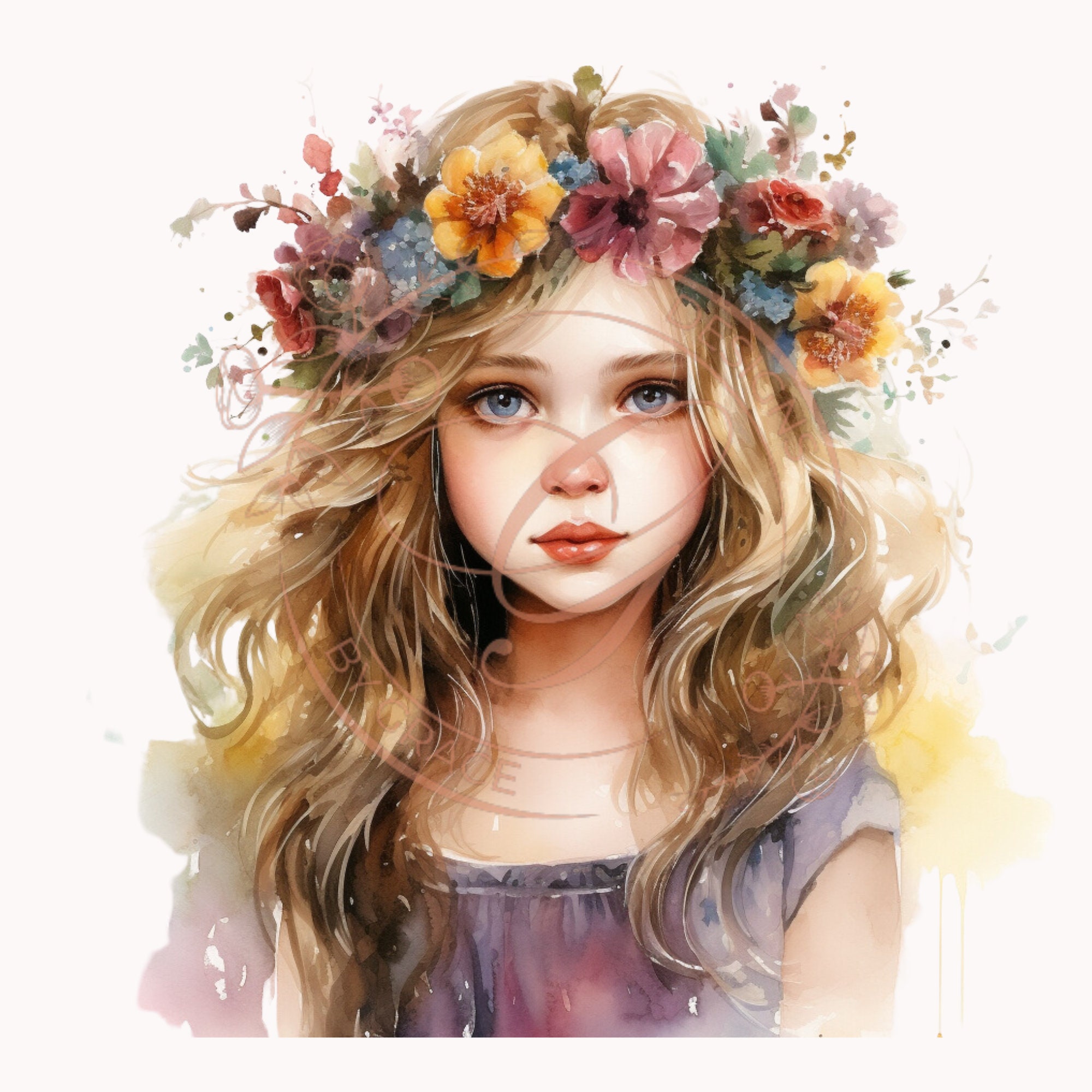 Watercolor Flower Crown Girl Clipart Bundle PNG Etsy