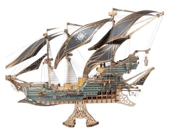 Puzzle 3D in legno per nave a vela | Nave in legno Steampunk Maritime Future | Kit per la costruzione di navi in legno per bambini e adulti