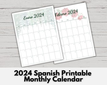 2024 Spanish Calendar, Spanish Printable Monthly Calendar, Calendario 2024 Español, Calendario Para Imprimir, Calendario Mensual Imprimible