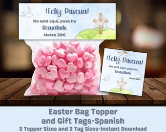 Easter Gift tag and bag topper Spanish, Etiqueta Feliz Pascua, He is risen printable, Ha resucitado, Christian easter basket, Resurrection