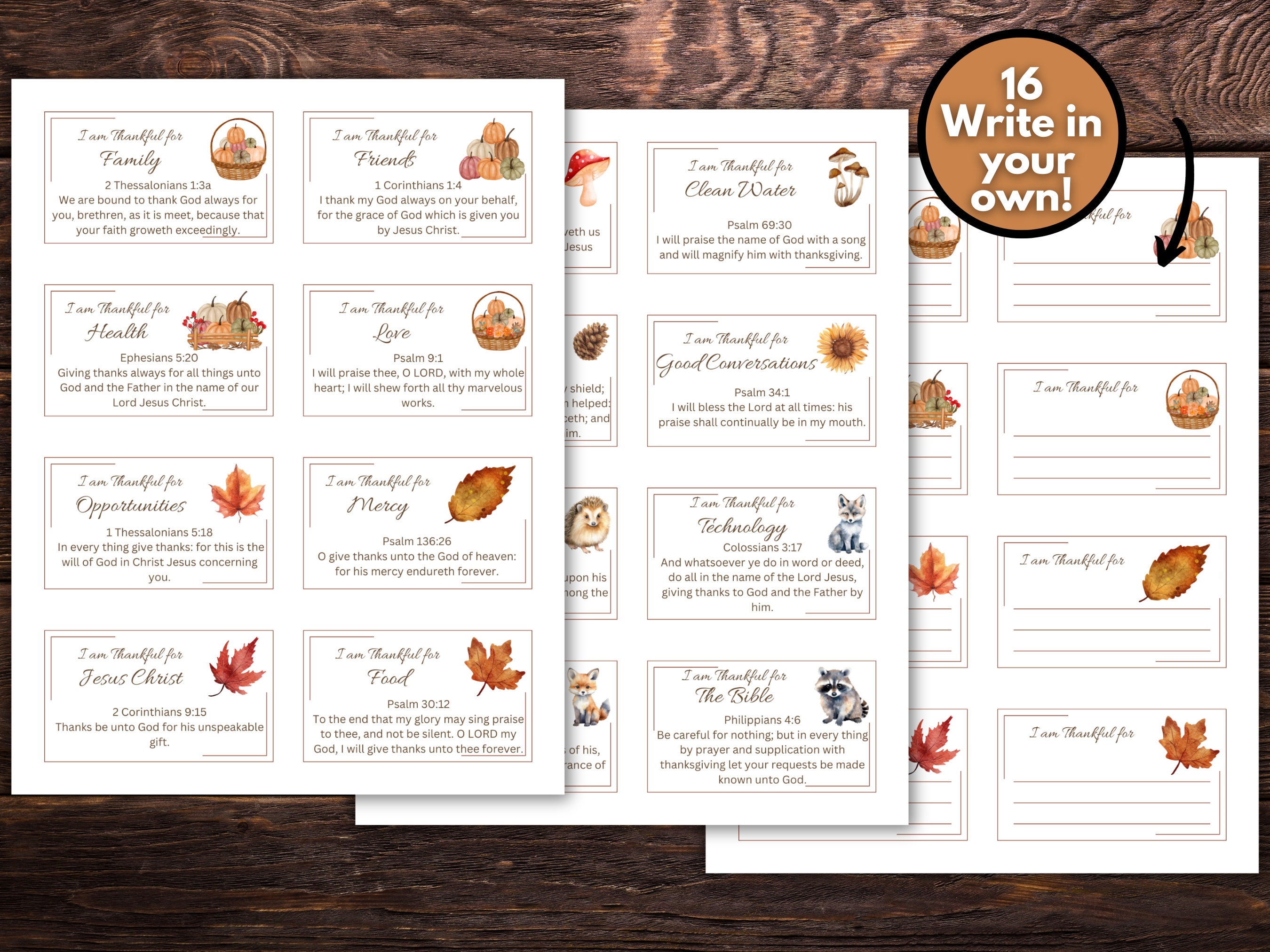 I Am Thankful for Bible Verse Cards, Thanksgiving Gratitude Cards ...