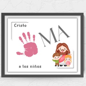 Spanish handprint art, Christian Preschool activities, handprint craft, Spanish Christian valentine, Jesus loves the children, Cristo ama