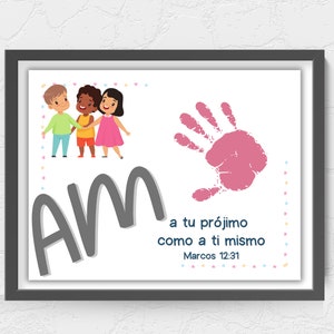 Spanish handprint art, Christian Preschool activities, handprint craft, Spanish Christian valentine, Love your neighbor, ama a tu prójimo