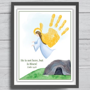 He is Risen Christian easter handprint craft art, Religious craft for kids toddler baby, Preschool activity, Sunday school,  Easter Angel