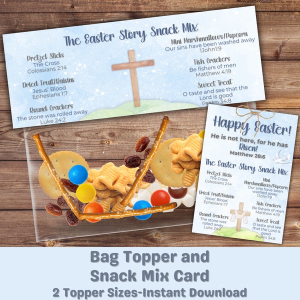 Easter story snack mix tag and bag topper, He is risen printable, Treats for kids, Christian easter basket, Gift tag, Resurrection Holy week