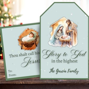 Editable Nativity Christmas Gift Tag, Merry Christmas Tag, Christmas Gift Tag, Christian Gift Tag, Baby Jesus Gift Tag,  Religious Gift Tag