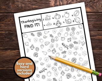 Find the Objects Game, Thanksgiving Find It Game, Kids Thanksgiving Activity, Hidden Objects Game, Seek and Find, Look and Find