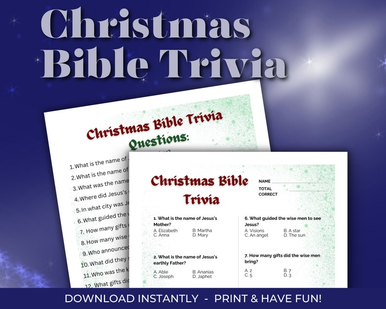 Christmas Bible Trivia, Christian Christmas Game, Bible Party Game, Church Party Game, Sunday 