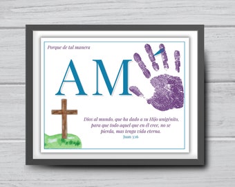 Spanish Christian Easter handprint craft art, Religious craft for kids toddler baby, Preschool activity, Sunday school,  John 3:16, Dios amó
