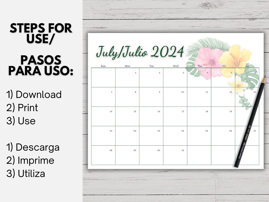 2024 Bilingual Calendar, 2024 Spanish and English Calendar, Printable ...