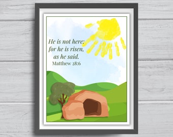He is risen Christian easter handprint craft art, Religious crafts for kids toddler baby, Preschool activity, Sunday school, empty tomb