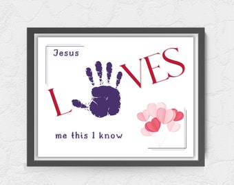 Christian Handprint art, handprint craft, Jesus loves me this I know, Christian preschool activities, Sunday school Valentines craft