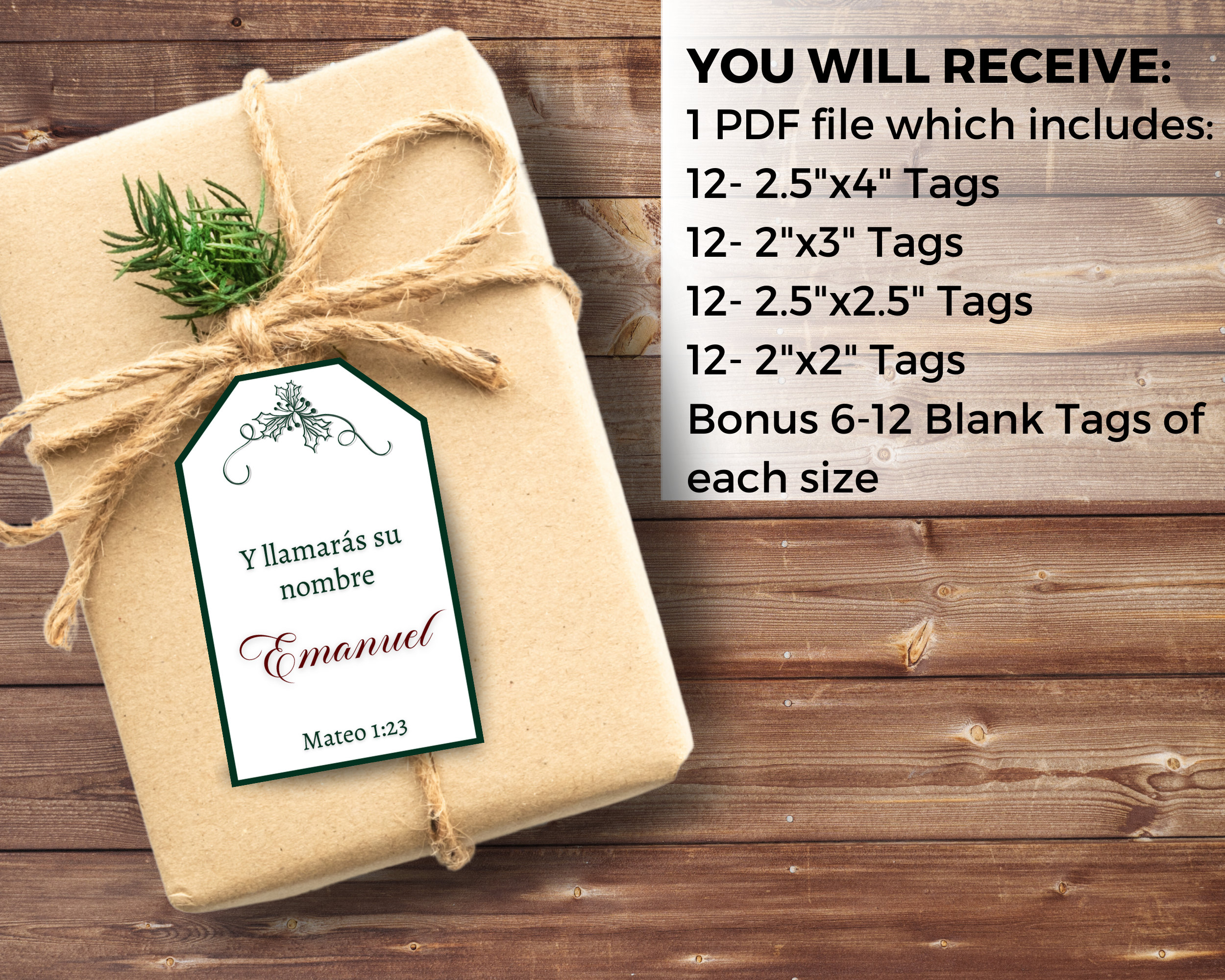 Names of Jesus Gift Tags in Spanish, Christmas Gift Tags, Names of