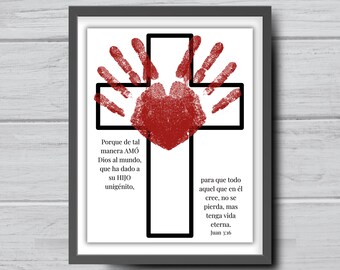 Spanish Christian Easter handprint craft art, Religious craft for kids toddler baby, Preschool activity, Sunday school, John 3:16, La cruz