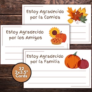 Kids I am thankful for cards in Spanish, Kids Thanksgiving Gratitude Cards in Spanish, Printable Thankful Cards, Estoy agradecido por