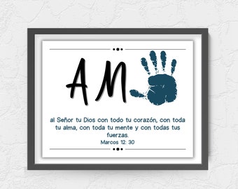 Spanish handprint art, Christian Preschool activities, handprint craft, Spanish Christian valentine, Love your God, Ama al Señor
