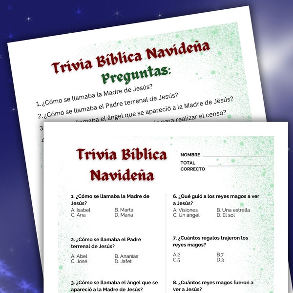 Spanish Christmas Bible Trivia, Spanish Christian Christmas Game, Bible Party Game, Trivia Bíblica Navideña, Trivia Navideña, Juego Bíblico