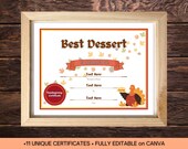 Editable Dinner Certificate, Certificate of Achievement, Certificate of Appreciation Template,  Thanksgiving Dinner, Thanksgiving Fun