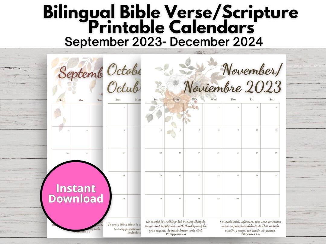 Printable Bilingual Bible Verse Calendars 2023-2024/ - Etsy