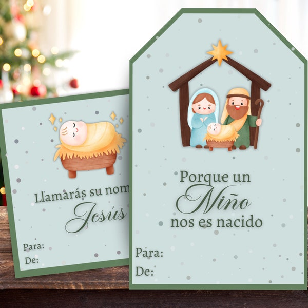 Spanish Nativity Gift Tags, Baby Jesus gift tag, Religious gift tag, Feliz Navidad, Spanish Holiday Gift Tag, Spanish Christmas Gift tags