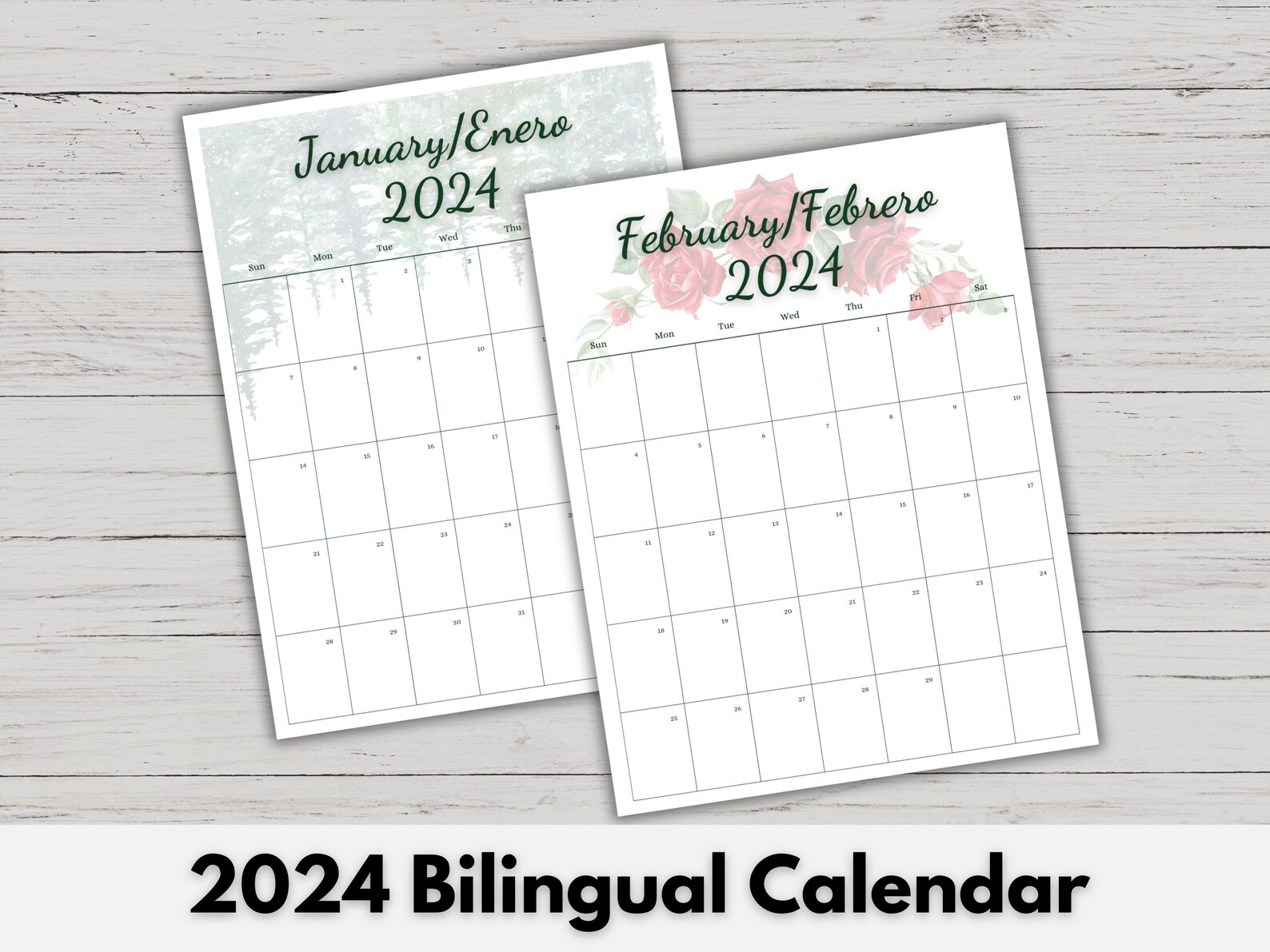 2024 Bilingual Calendar, 2024 Spanish and English Calendar, Printable