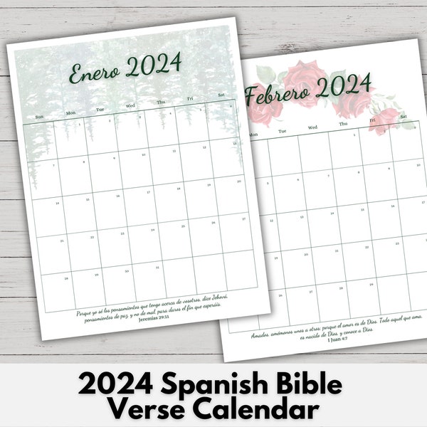 2024 Spanish Bible Verse Calendar, Printable Spanish Scripture Calendar, Calendario con Versiculos Biblicos 2024, Calendario con Escrituras
